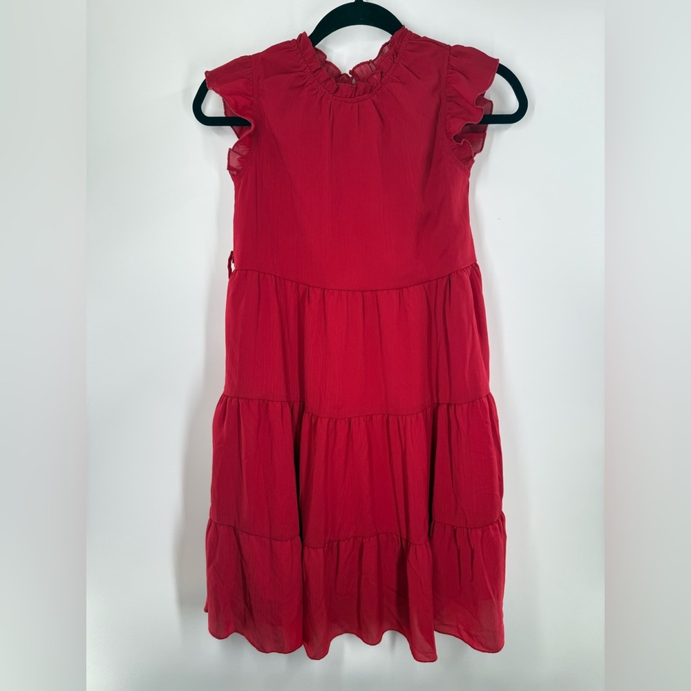 EUC Arshiner Red Ruffle Neck Dress - Picture 2 of 8